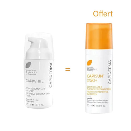 CAPIDERMA PACK CAPIWHITE HQ SOIN DEPIGMENTANT 30ML + CAPISUN CREME SPF50+ 50ML prix Maroc