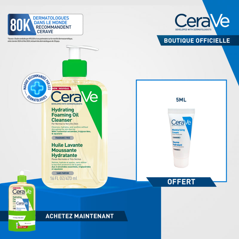 CeraVe Offre Huile Lavante Moussante Hydratante 473ml + Baume hydratant 5ml OFFERT prix Maroc