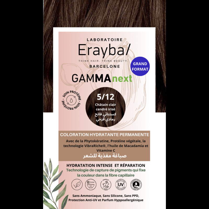 ERAYBA COLORATION HYDRATANTE PERMANENTE CHATIN CLAIR CENTRE IRISE N°5.12 prix Maroc