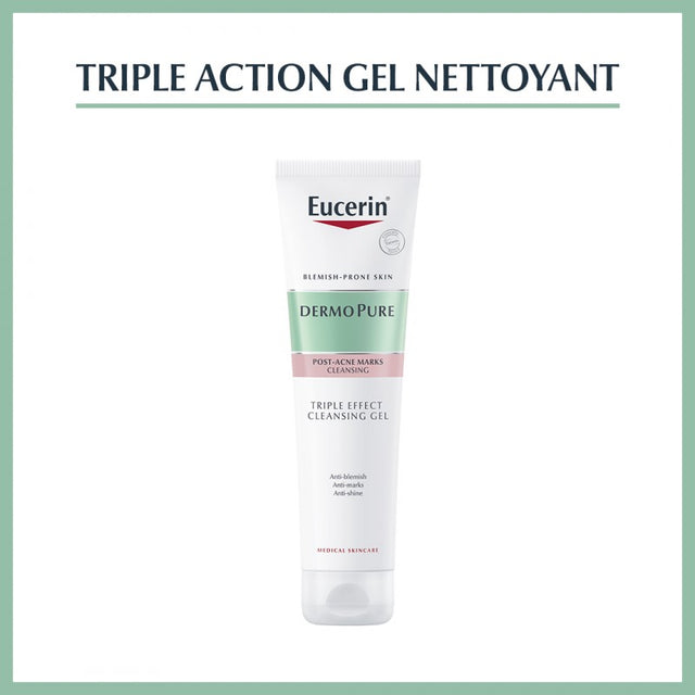 Eucerin Dermopure Gel Nettoyant Triple Action 150 ml — 2% acide salicylique peaux acnéiques | lamaisonpara.ma