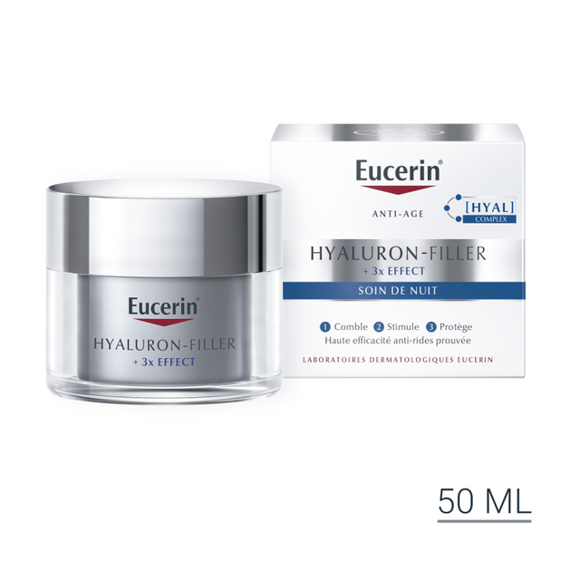 Eucerin Hyaluron-Filler 3X Effect Soin de Nuit 50 ml — crème nocturne anti-rides peaux matures | lamaisonpara.ma