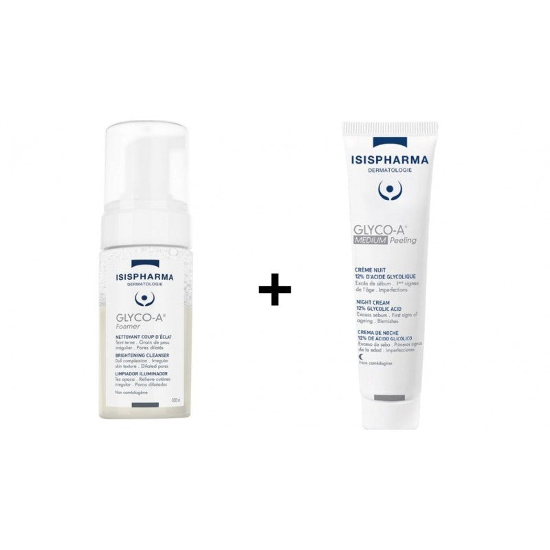 ISISPHARMA PACK GLYCO-A FOAMER NETTOYANT COUP D'ECLAT 100ML + DUO GLYCO A MEDIUM PEELING CREME NUIT 12% ACIDE GLYCOLIQUE 30ML*2 prix Maroc