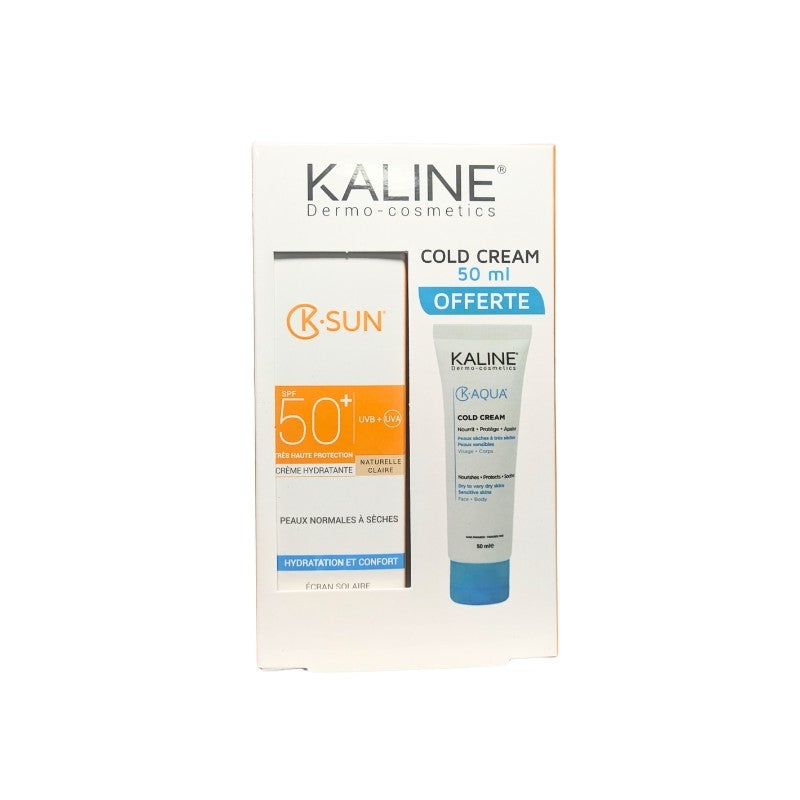 KALINE PACK K-SUN ECRAN SOLAIRE NATURELLE CLAIRE PEAUX NORMALES A SECHES SPF50+ 50ML + K-AQUA COLD CREAM 50ML prix Maroc