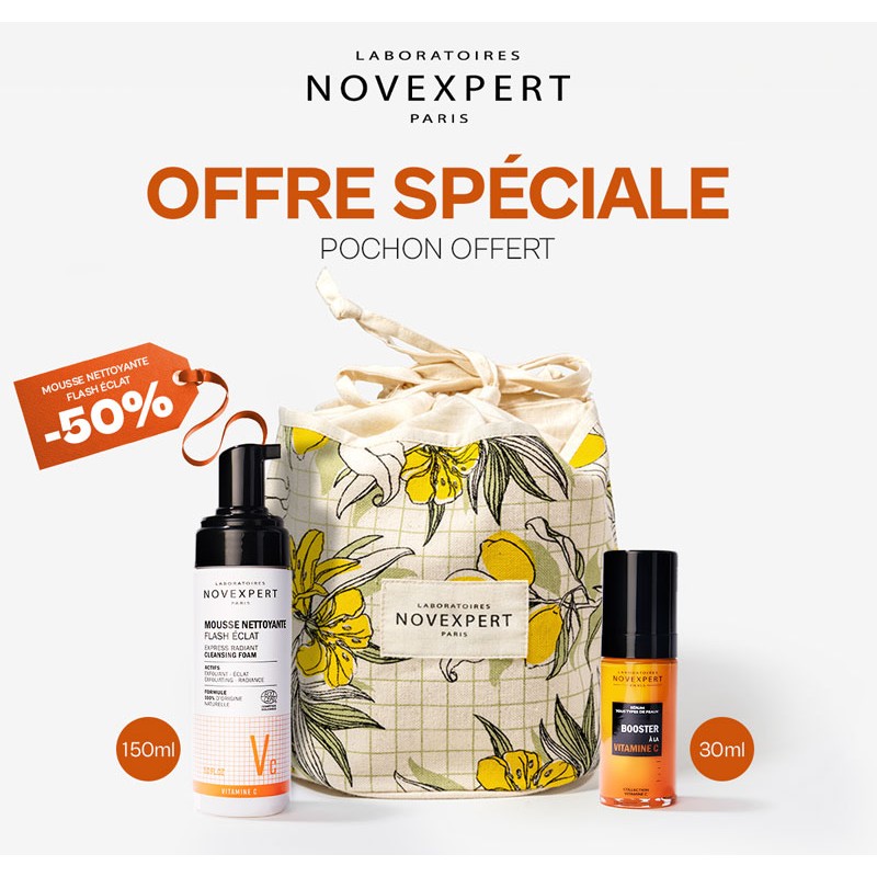 NOVEXPERT Trousse Sérum Booster A La Vitamine C 30 ML + Mousse Nettoyante Flash Eclat 150 ml prix Maroc