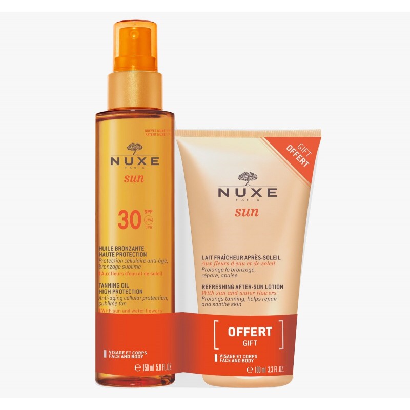 NUXE SUN PACK HUILE SOLAIRE BRONZANTE SPF30 150ML + LAIT FRAICHEUR APRES-SOLEIL 100ML prix Maroc