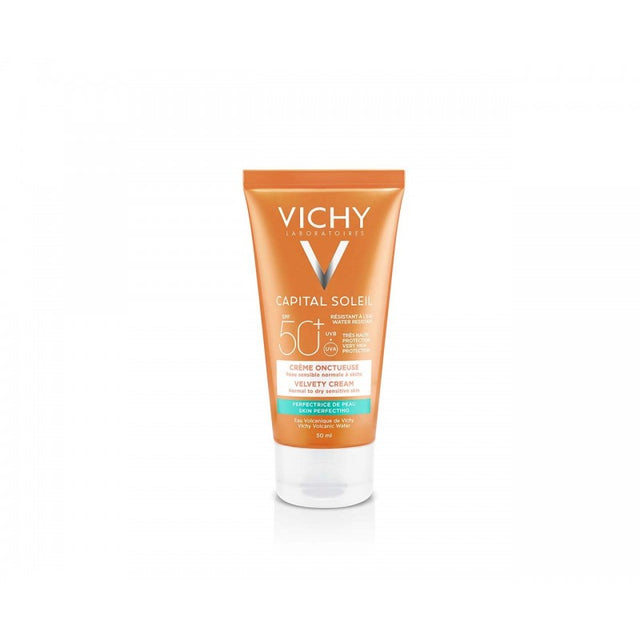Vichy Capital Soleil Crème Onctueuse SPF50+ Peaux Normales à Sèches 50 ml, vue de face, La Maison Para, prix Maroc, parapharmacie