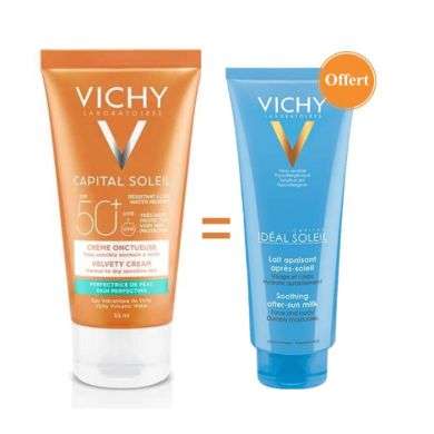 VICHY OFFRE CAPITAL SOLEIL CREME ONCTUEUSE PEAU NORMALE A SECHE SPF 50+ -50 ML + LAIT APRES SOLEIL 100ML OFFERT Parapharmacie prix Maroc