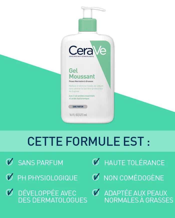 CeraVe Gel Moussant Nettoyant Peau Normale à Grasse 473ml
