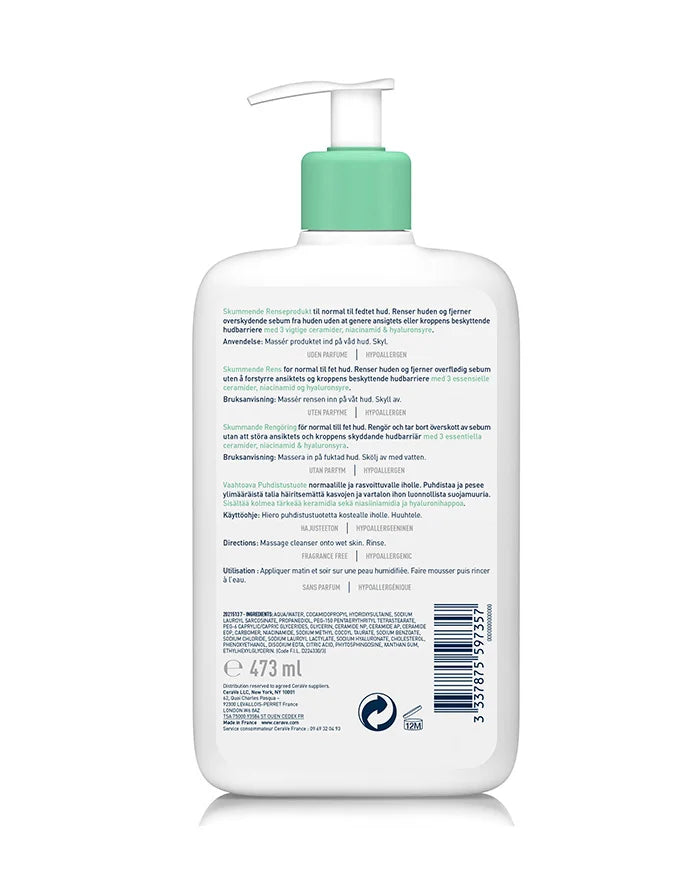 CeraVe Gel Moussant Nettoyant Peau Normale à Grasse 473ml