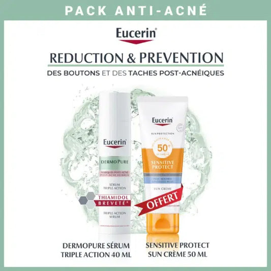 EUCERIN PACK DERMOPURE SERUM TRIPLE ACTION 40ML + SENSITIVE PROTECT 50ML OFFERT - prix Maroc