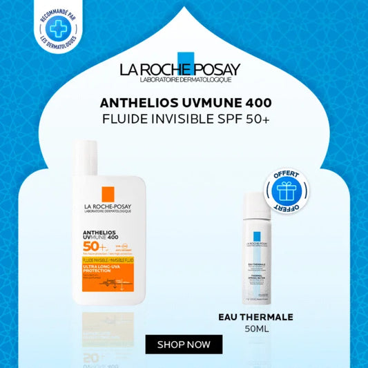 La Roche-Posay Offre Anthelios UVMune 400 Fluide Invisible Solaire SPF50+ 50ml + eau thermale 50ml Offert - prix Maroc