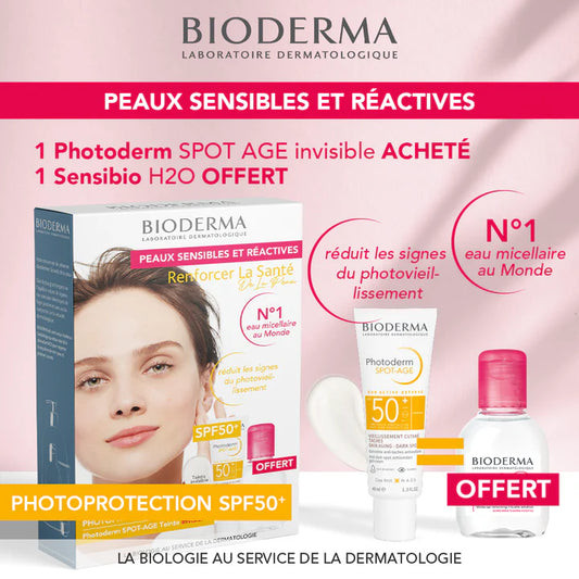 Bioderma Photoderm SPOT-AGE SPF50+ 40ml + SENSIBIOL H2O 100ML OFFERT Parapharmacie prix Maroc