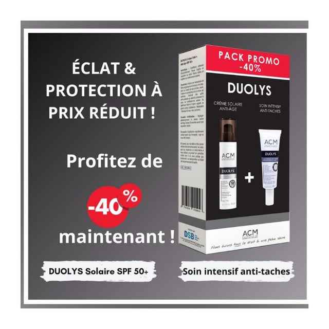 ACM OFFRE DUOLYS écran solaire anti-âge spf 50 + DUOLYS soin intensif anti tâche 40 ml prix Maroc