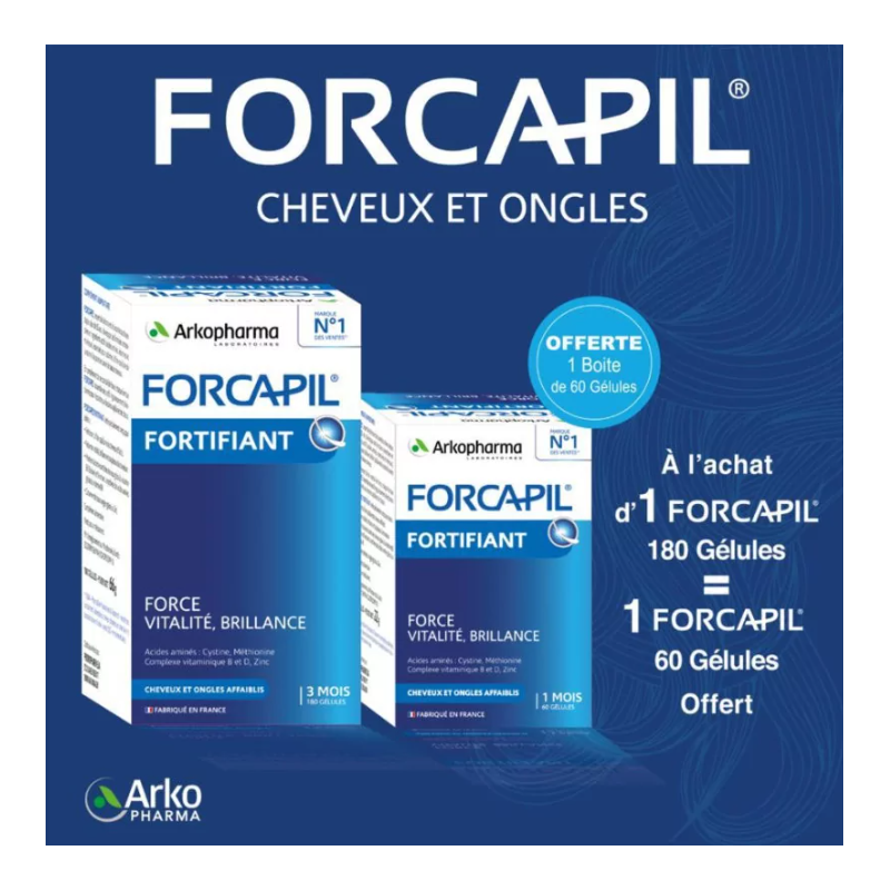 Forcapil Pack Cheveux et Ongles 180 Gélules + 60 Gélules Offertes