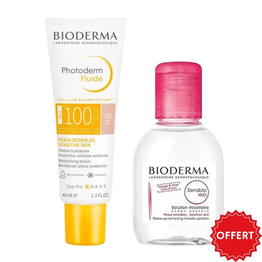 BIODERMA PACK Photoderm MAX Fluide SPF100 Teinte Très Claire 40ml +Sensibio H2O 100ml - prix Maroc