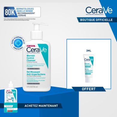 CERAVE GEL MOUSSANT ANTI IMPERFECTIONS 236 ML+ GEL BLEMISH 3ML OFFERT Parapharmacie prix Maroc