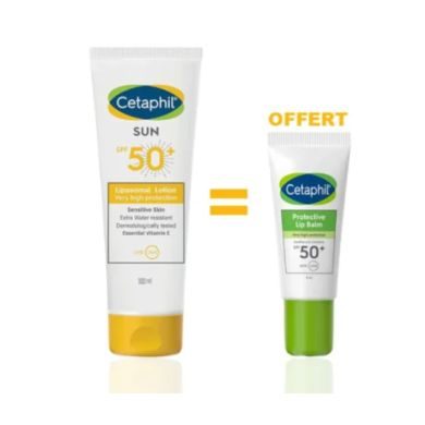 CETAPHIL OFFRE SUN LIPOSOMAL LOTION 100 ML SPF 50+ PEAUX SENSIBLES + PROTECTIVE BAUME A LEVRES 8ML OFFERT Parapharmacie prix Maroc