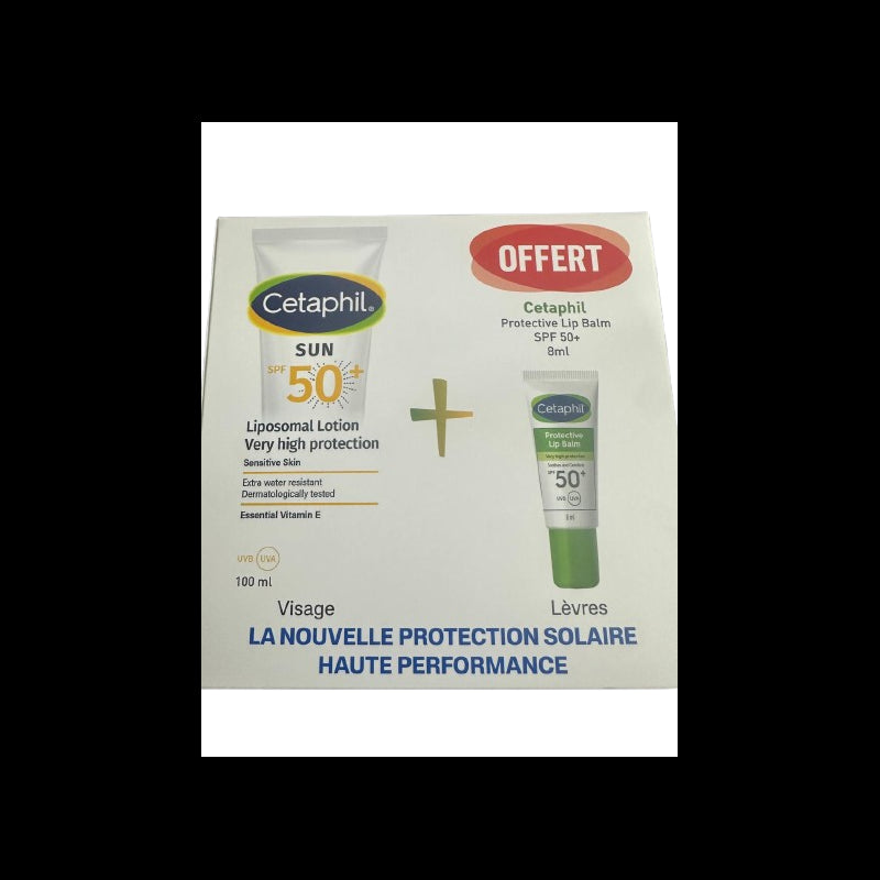 CETAPHIL SUN SPF50+ LIPOSOMALE LOTION 100ML + CETAPHIL BAUME LEVRES PROTECTEUR SPF50+ 8ML OFFERT