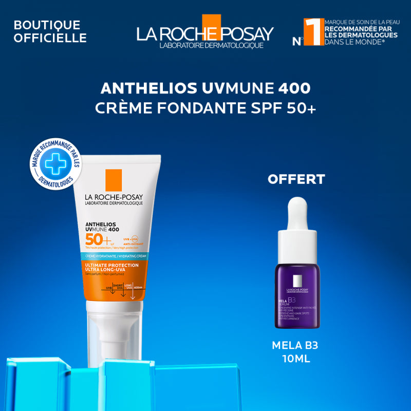 La Roche-Posay Offre Anthelios UVMune 400 Crème Solaire Invisible Normales À Sèches 50ml + Mela B3 10ML OFFERT prix Maroc