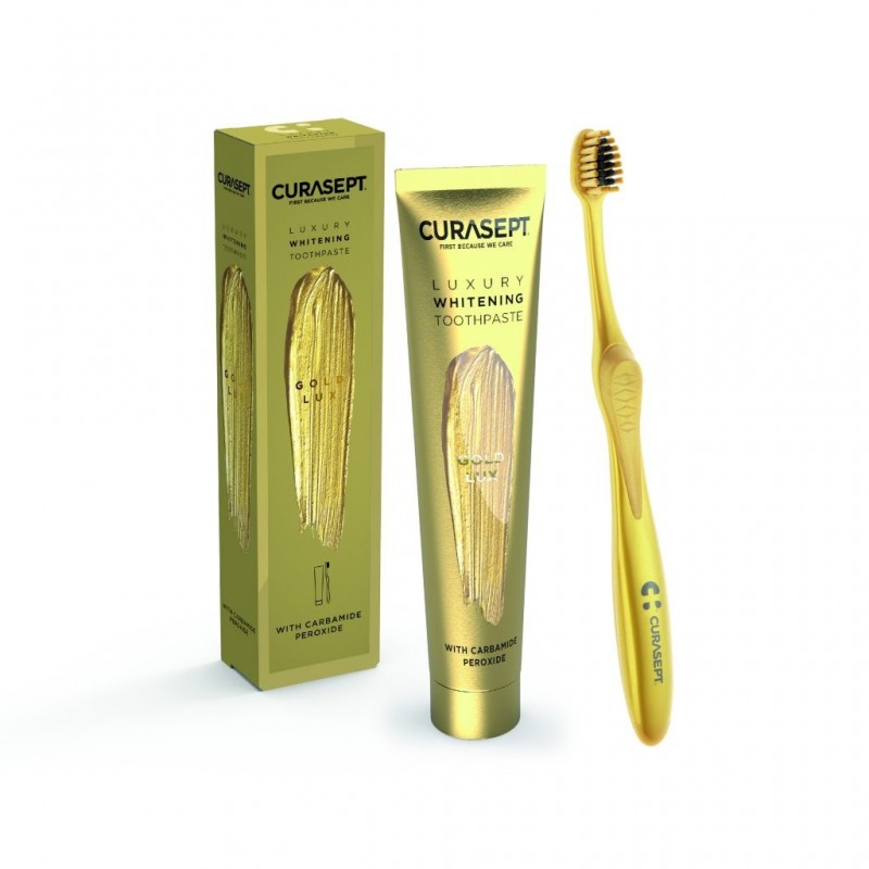 CURASEPT PACK LUXURY WHITENING dentifrice GOLD 75 ml + Brosse à Dent OFFERT prix Maroc