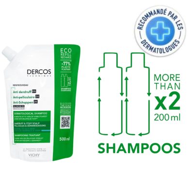 VICHY DERCOS ANTI PELLICULAIRE SHAMPOING CHEVEUX GRAS RECHARGE 500ML prix Maroc