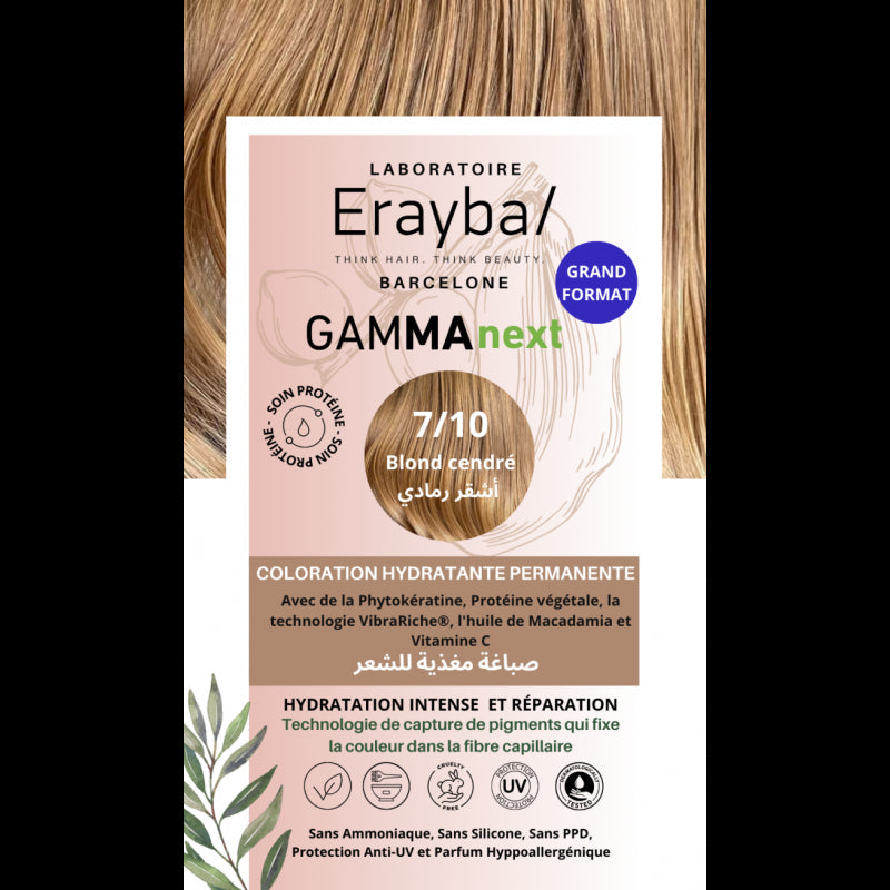 ERAYBA COLORATION HYDRATANTE PERMANENTE BLOND CENDRE N°7.10 - prix Maroc