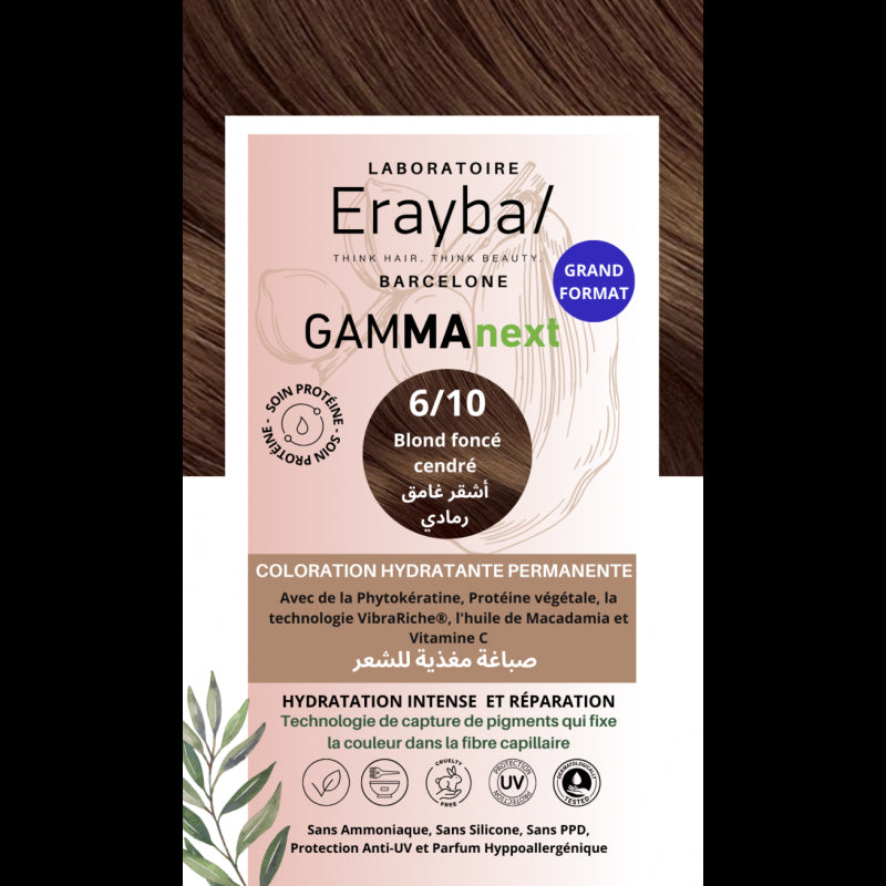 ERAYBA COLORATION HYDRATANTE PERMANENTE BLOND FONCE CENDRE N°6.10