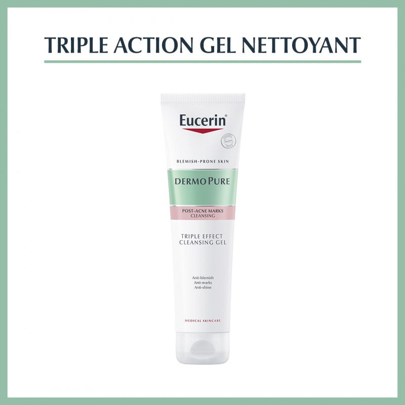 Eucerin Dermopure Gel Nettoyant Triple Action 150 ml — 2% acide salicylique peaux acnéiques | lamaisonpara.ma