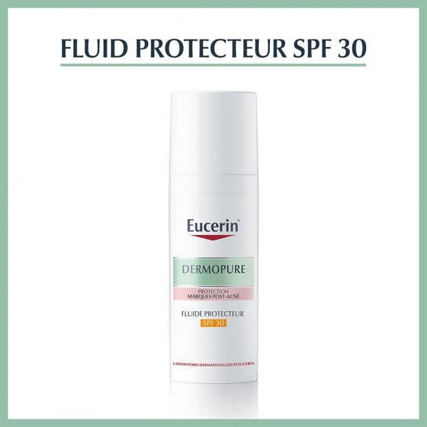 Eucerin DermoPure UV Sun Fluid SPF 30 50 ml — fluide solaire anti-taches peaux acnéiques | lamaisonpara.ma