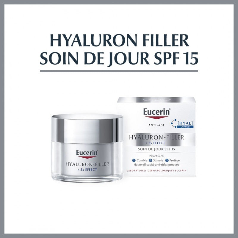 Eucerin Hyaluron-Filler 3X Effect Soin de Jour Peau Sèche SPF 15 50 ml — anti-rides | lamaisonpara.ma