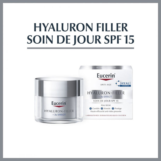 Eucerin Hyaluron-Filler 3X Effect Soin de Jour Peau Sèche SPF 15 50 ml — anti-rides | lamaisonpara.ma