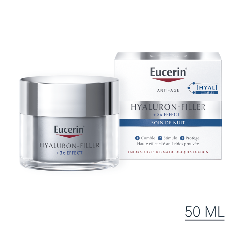 Eucerin Hyaluron-Filler 3X Effect Soin de Nuit 50 ml — crème nocturne anti-rides peaux matures | lamaisonpara.ma