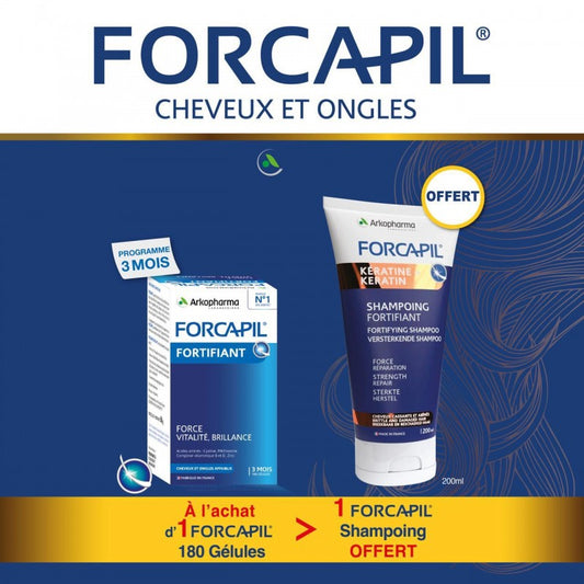 Forcapil Pack Cheveux et Ongles B180 Gelules + Forcapil Shampooing