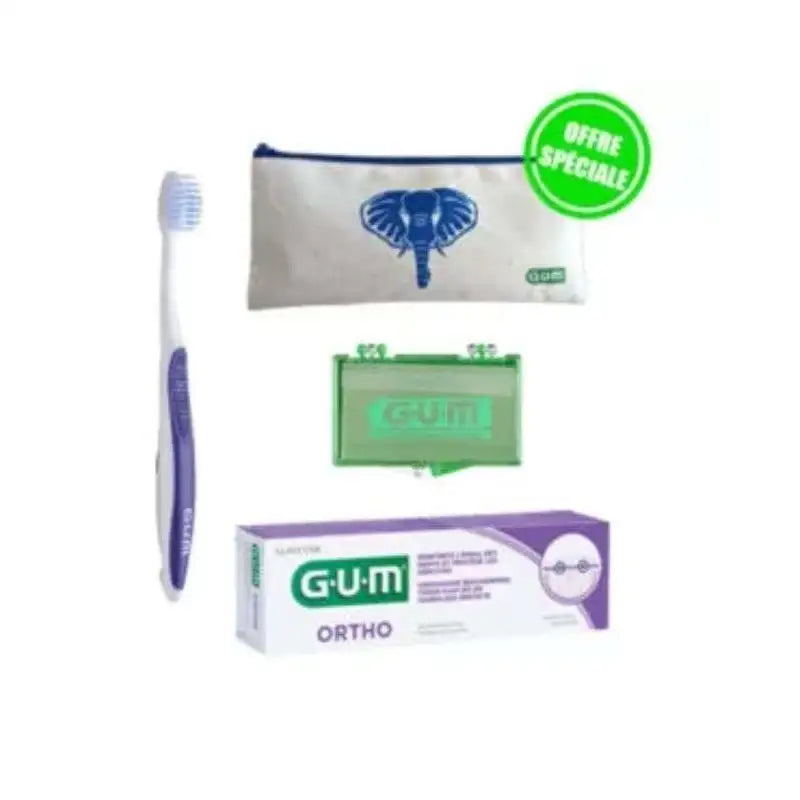 GUM TROUSSE ORTHO BROSSE A DENTS 124 + DENTIFRICE ORTHO + CIRE ORTHO REF TR.ORTHO