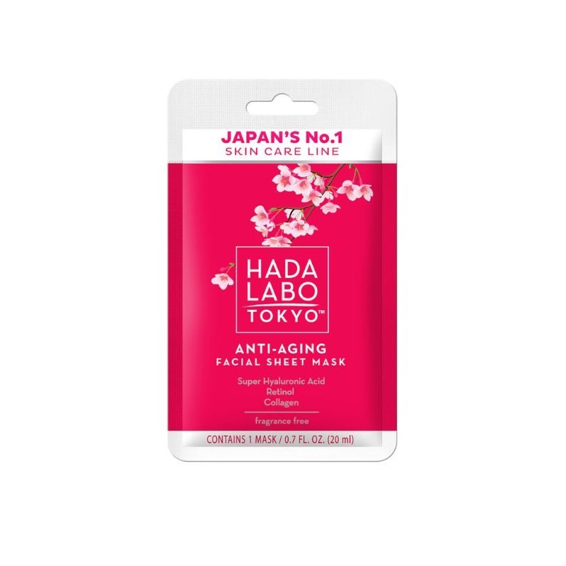 HADA LABO FACIAL SHEET MASK ANTI-AGE VISAGE SUPER HYALURONIC ACID COLLAGEN RETINOL 20ML prix Maroc