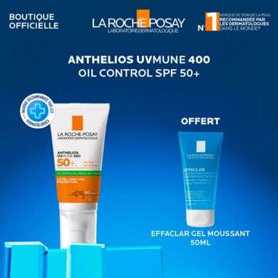 LA ROCHE POSAY OFFRE WEB ANTHELIOS UVMUNE400 OIL CONTROL INVISIBLE SPF50+ 50ML + EFFACLAR GEL MOUSSANT 50 ML OFFERT Parapharmacie prix Maroc