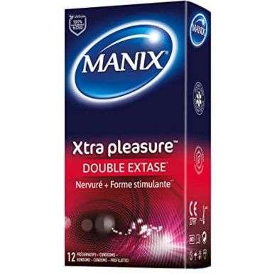 MANIX XTRA PLEASURE Double extase 12 préservaifs masculins nervurés et stimulants prix Maroc