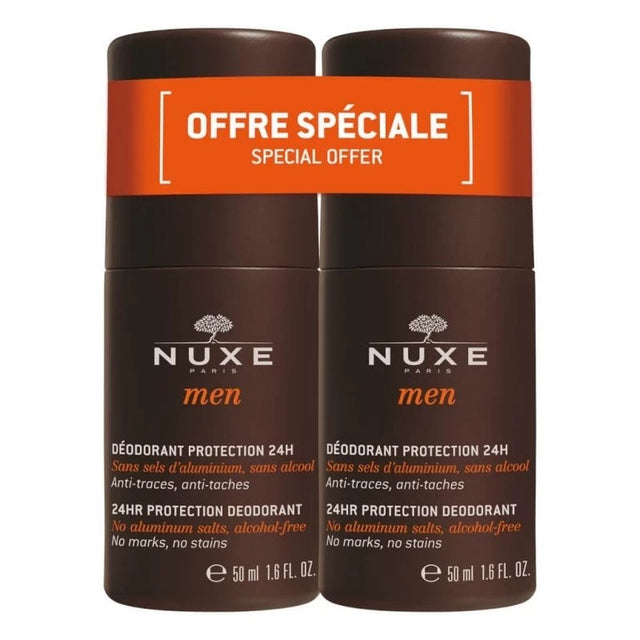 Nuxe Men Déodorant Protection 24H Roll On 50 ml Lot de 2
