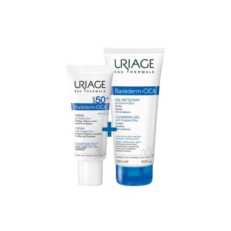 URIAGE BARIEDERM CICA SPF50+ 40ML + BARIEDERM CICA GEL NETTOYANT 200ML