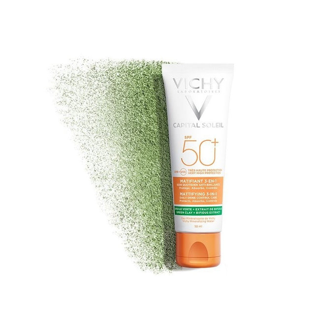 Vichy Capital Soleil Crème Matifiante 3 en 1 SPF50+ 50 ml, photo du tube de face, La Maison Para, prix Maroc, parapharmacie