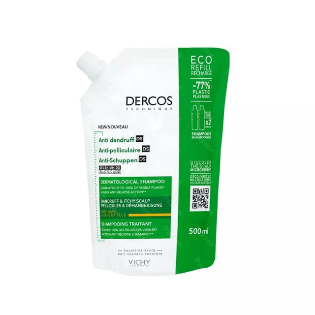 Vichy Dercos Eco-Recharge Shampoing Traitant Anti-Pelliculaire Cheveux Secs | 500 ml prix Maroc