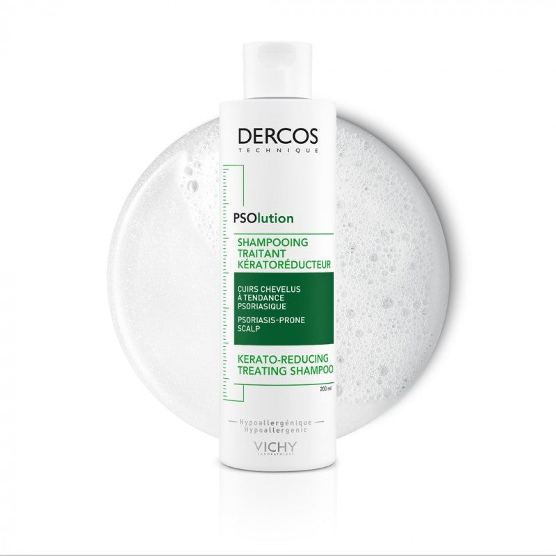 Vichy Dercos PSOlution Shampooing Traitant Kératoréducteur 200 ml, vue de face — La Maison Para, prix Maroc, parapharmacie