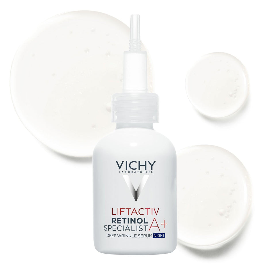 Vichy Liftactiv Retinol Specialist sérum 30 ml, flacon et texture du soin — La Maison Para, prix Maroc, parapharmacie