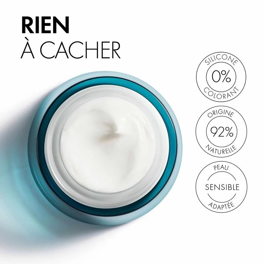 Vichy Minéral 89 Crème Boost d'Hydratation Riche 72H 50 ml, visuel des bénéfices hydratants — La Maison Para, prix Maroc, parapharmacie