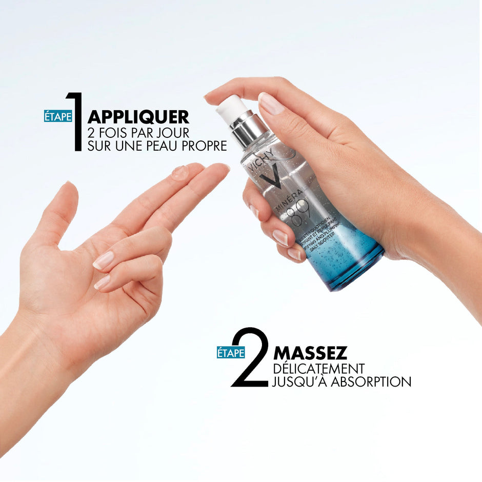 Vichy Minéral 89 Sérum Fortifiant 50 ml, conseil d’utilisation avec deux doses de sérum — La Maison Para, prix Maroc, parapharmacie