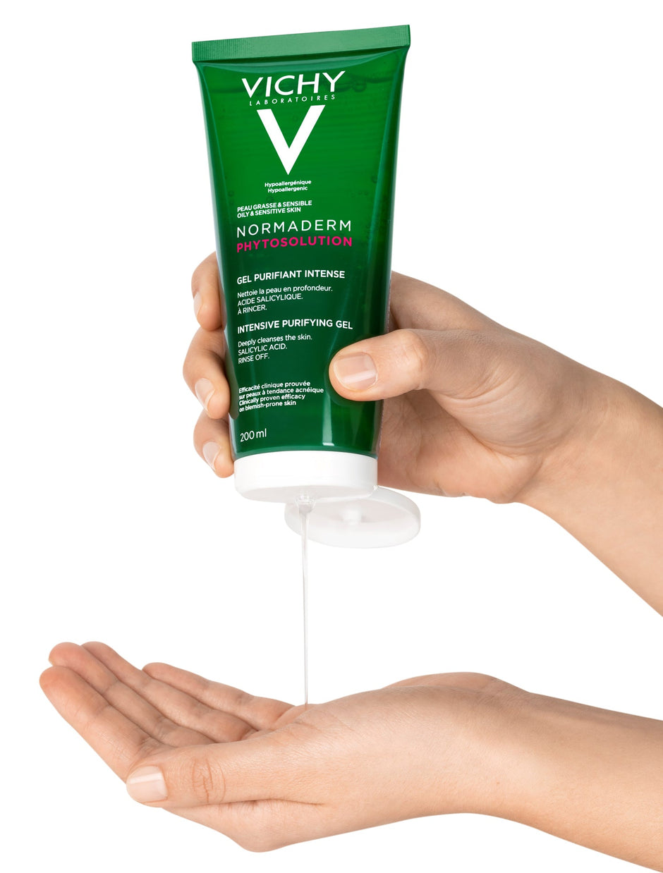 Utilisation du Vichy Normaderm Phytosolution Gel Purifiant Intense 200 ml sur peau grasse