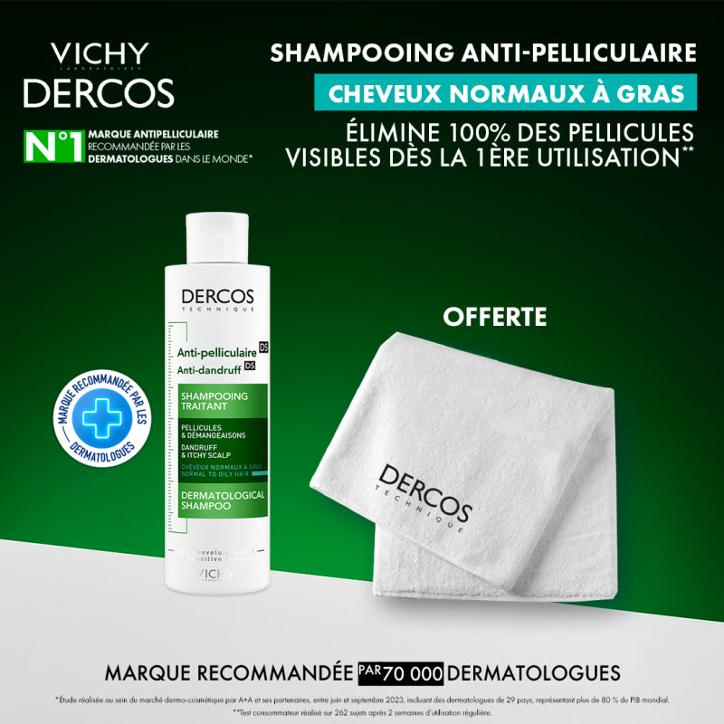 Vichy Offre Dercos Shampoing Traitant Anti-Pelliculaire Cheveux Gras 200 ml + Serviette OFFERTE