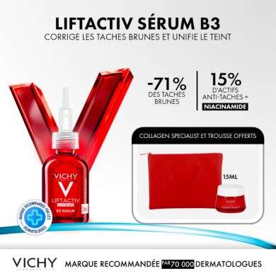 VICHY OFFRE WEB LIFTACTIV SPECIALIST B3 SERUM 30 ML+ LIFTACTIV COLLAGEN 15ML+ TROUSSE OFFERTS Parapharmacie prix Maroc